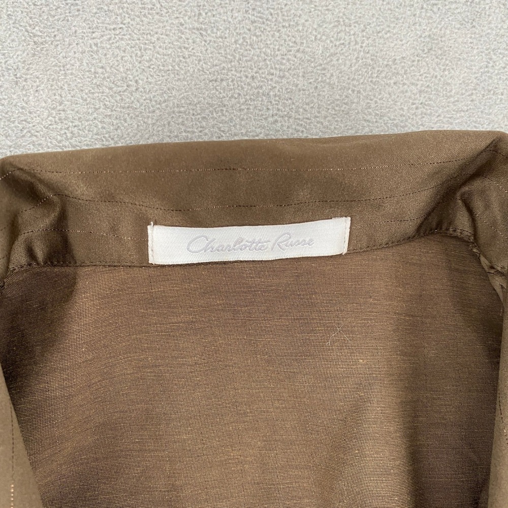 Charlotte Russe Brown Pinstripe Short Sleeve Blazer Puff Sleeve Peplum Top L - Picture 2 of 8
